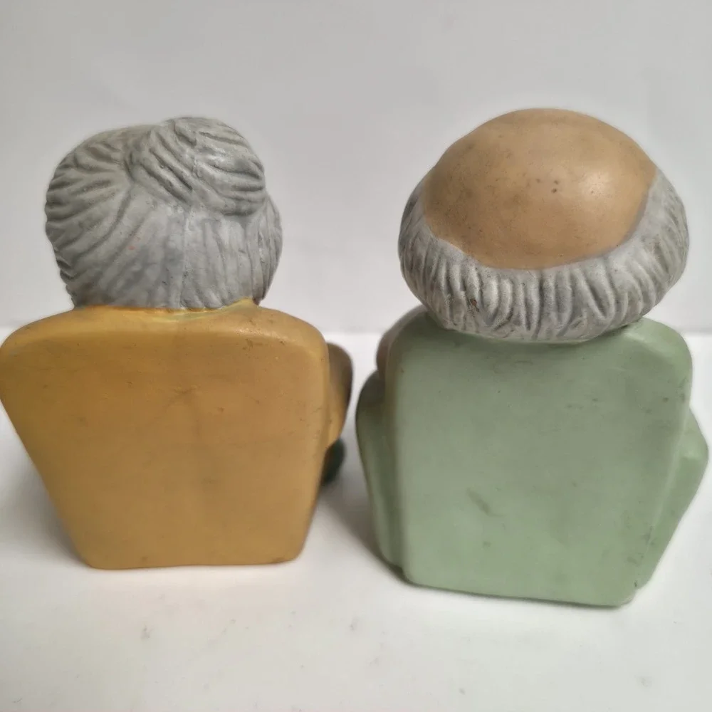 Vintage Ceramic Grandma & Grandpa Figurines Set - Retirement Couple Relaxing